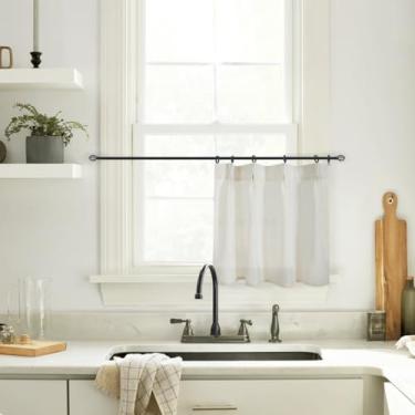 Imagem de Cortinas de janela de porão, pequenas cortinas de 30,5 cm de comprimento, transparente, semi privacidade, café, linho, plissadas, pequenas cortinas para cozinha, parte superior da janela