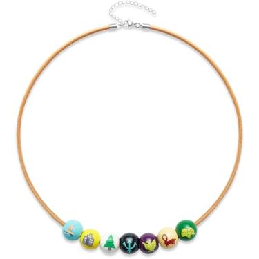 Imagem de omodofo Colar temático Percy Jackson, 7 contas de personagens com Trireme Manhattan Pinheiro, Trident, águia, centauro, pingentes de lã dourada, cordão de couro marrom, joias, presente para cosplay