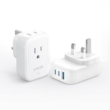 Imagem de Anker (Pacote Com 2) Adaptador De Tomada Internacional Dos Eua, Adaptador De Viagem, 15 W Máx. Com 2 Portas Ca, 2 Usb-C E 1 Usb-A, Ideal Para Iphone 15, Ipad Air E Mais, Compacto Para Viagens, Cruze
