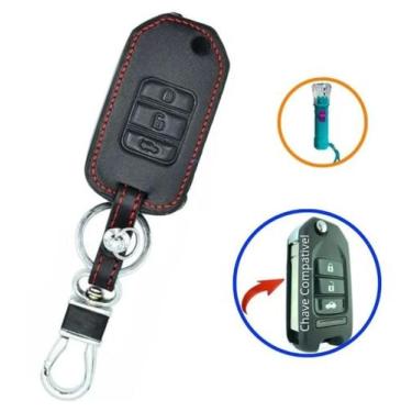 Imagem de Revestimento Couro Capa Chave Canivete 2 e 3 Botões Honda Fit Civic Ci
