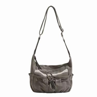 Imagem de bolsas transversais coquete para mulheres, bolsa com laço y2k, bolsa carteiro de lona fofa, bolsas de ombro estéticas grunge, Cinza