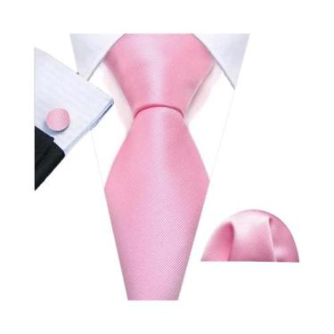 Imagem de Conjunto de Abotoaduras e Gravata Masculina - Seda Pêssego Coral Rosa 