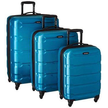 Imagem de Samsonite Mala expansível Omni Pc Hardside, rosa, tamanho único, Azul Caribe, Checked-Medium 24-Inch, Mala expansível Omni Pc Hardside com rodas giratórias