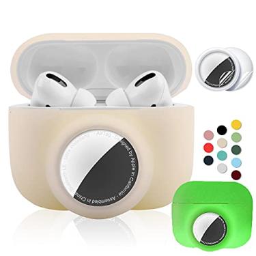 Imagem de Capa protetora 2 em 1 para Apple AirPods Pro Air Tag Combo, capa Airpods Pro AirTag de silicone macio com 2 peças de protetores de tela, antiarranhões, antiqueda, à prova de choque, durável (brilhante)