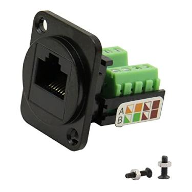 Imagem de QIANRENON RJ45/8P8C Terminal de montagem em painel Cat5E adaptador de terminal de parafuso conector Keystone, conector fêmea de dados de crimpagem de painel modular tipo D, preto