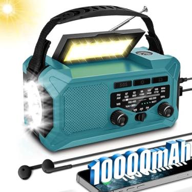 Imagem de Rádio de emergência de 10000 mAh, rádio meteorológico multifuncional AM/FM/NOAA, manivela, cabo USB, 3 métodos de carregamento, alarme SOS, lanterna, carregador de telefone, bússola, lâmpada de