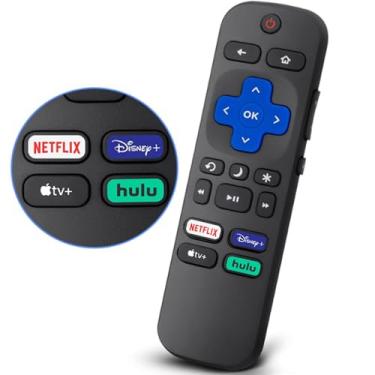 Imagem de Novo controle remoto de substituição Roku TV, controle remoto sensível portátil Roku para TCL Roku TV/Hisense Roku TV/Sharp Roku TV/Onn Roku TV, com 4 atalhos Netflix/Disney+/Hulu/Apple TV botões (com