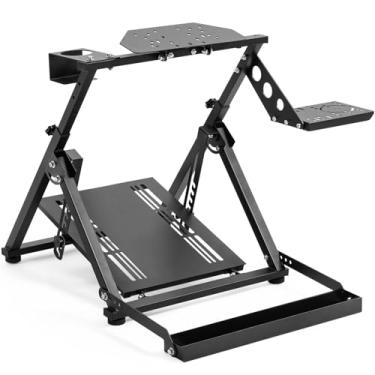 Imagem de Marada Suporte de volante para escritório com compartimento para cartões, suporte para volante de corrida, cabine com estrutura em X, compatível com PC Xbox e PC Xbox