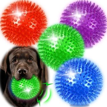 Imagem de Brinquedo para cães Ousiya Light Up Squeaky Spiky Ball para cães de mé
