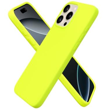 Imagem de Capa protetora ORNARTO À prova de impacto, 3 camadas de borracha de gel, silicone líquido, fina, com forro de microfibra antiarranhão para iPhone 16 Pro Max de 6,9”, amarelo-fluorescente