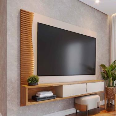 Imagem de Painel para TV Até 65 Polegadas Mocha 2 Portas Ripado com Led Off Whit
