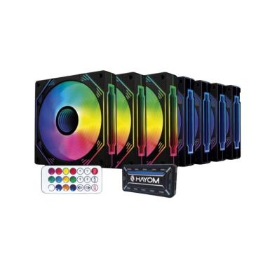 Imagem de Kit 7 Fans Hayom RGB 120mm C/Controladora Preto - FC1308