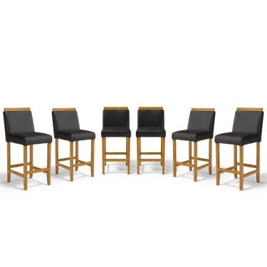 Imagem de Kit Com 6 Banquetas Eloá Madeira Maciça Assento Estofado Para Bancada