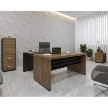 Imagem de Escritório Completo 1 Mesa 160cm Com Mesa De Apoio 1 Gaveteiro Baixo 1 Gaveteiro Arquivo Alto Artany Charuto/preto