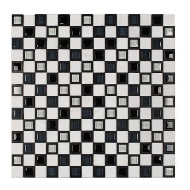 Imagem de Pastilha Mesclada De Mármore, Vidro E Resina 32cm X 32cm Volpi Glass Mosaic (placas) Branco/preto