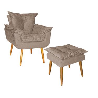 Imagem de Kit Poltrona E Puff Opala Para Quarto Sala Recepção Suede Capuccino - Ninho Decor