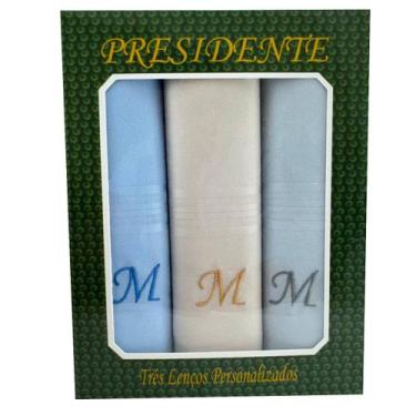 Imagem de Lenços Com Letras Presidente De Bolso 41cm 100 Algodão 3 Unidades, M