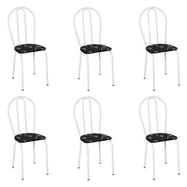 Imagem de Kit 6 Cadeiras De Cozinha Texas Estampado Preto Florido Pés De Ferro Branco - Pallazio