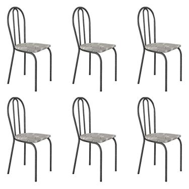 Imagem de Kit 6 Cadeiras De Cozinha Texas Estampado Iguatemi Branco Pés De Ferro Cromo Preto - Pallazio