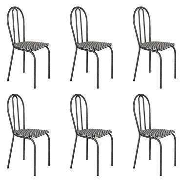 Imagem de Kit 6 Cadeiras De Cozinha Texas Estampado Channel Pés De Ferro Cromo Preto - Pallazio