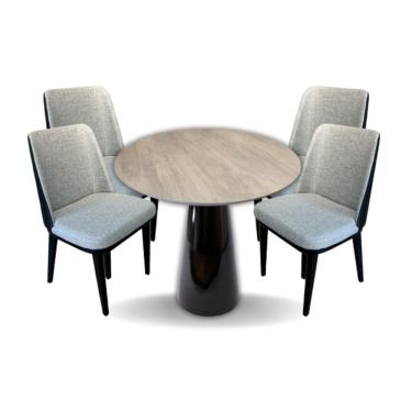 Imagem de Conjunto Mesa De Jantar Cone 110 Cm Tampo Cimento Texturizado Base Preta Com 4 Cadeiras Londres Cor Preto