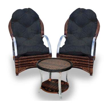 Imagem de Conjunto De Poltronas Fibra Sintética Pequim Alumínio-2 Poltronas+1 Mesa Centro- Duna Preto