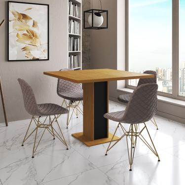 Imagem de Mesa Jantar Londres Quadrada Canela 90Cm Base Preta 4 Cadeiras Eames Estofadas Nude Médio Base Doura