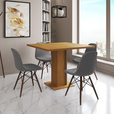 Imagem de Mesa Jantar Londres Quadrada Canela 90Cm 4 Cadeiras Eames Estofadas Grafite Madeira