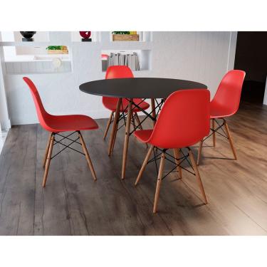 Imagem de Mesa de Jantar Eiffel 4 Lugares Redonda com Tampo de Vidro e MDP 90cm Preto