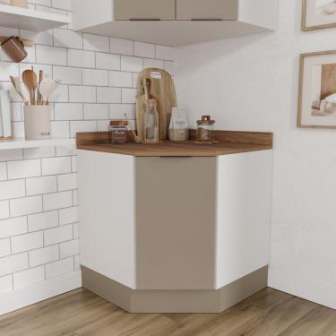 Imagem de Balcão Canto Oblíquo Com Tampo Com Rodapé Puxador 150cm Ipanema Cabecasa Madeiramadeira Fendi Trama/branco