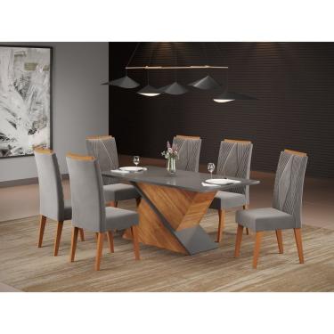 Imagem de Mesa De Retangular Bmw Com 6 Cadeiraseiras Vegas Mel-cinza Brilho-grafite