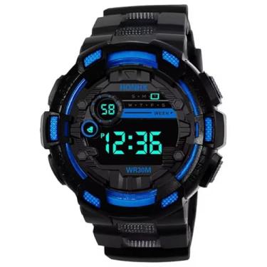 Imagem de Relógio Masculino Esportivo HONHXX Digital à Prova D'água Visor LED Sports Watch Crianças Meninos Preto (Azul)