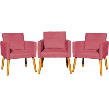Imagem de Kit 3 Poltronas Para Recepção Nina Suede Cores Pé Palito 30cm Castanho - Suede
