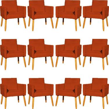 Imagem de Kit 12 Poltronas Decorativa Para Sala Nina Suede Cores Pé Palito 30cm Castanho - Suede