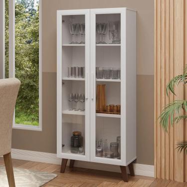 Imagem de Cristaleira 70 Cm 2 Portas De Vidro Com Pés Trapézio Branco/marrom Madesa Branco/marrom