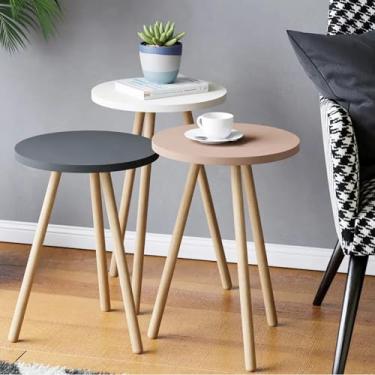 Imagem de Conjunto de 3 mesas de centro para assentamento de espaços pequenos, minimalista, moderna, redonda para sofá, cabeceira, bandeja de café e lanche para sala de estar (cores mistas (branco, cinza,