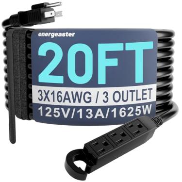 Imagem de energeaster Cabo De Extensão 16/3 20 Pés Com 3 Tomadas, À Prova D'Água, Para Áreas Externas, Preto, Várias Elétrico Pinos, 13A, 1625W, 16Awg