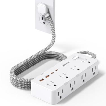 Imagem de JcBlaon Protetor De Surtos Energia - Adaptador Tomada Com 8 Tomadas Amplas E 4 Portas Usb (2 Usb-C), Cabo Extensão 1,5 M, Plugue Plano Ultrafino 45 °, Suporte Parede Para Escritório, Viagem, Dormitó