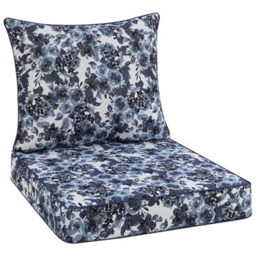 Imagem de Favoyard Almofada de assento para área externa 48 x 48 x 7,6 cm à prova d'água capa resistente ao desbotamento removível para móveis de pátio conjunto de almofadas profundas e costas com alças