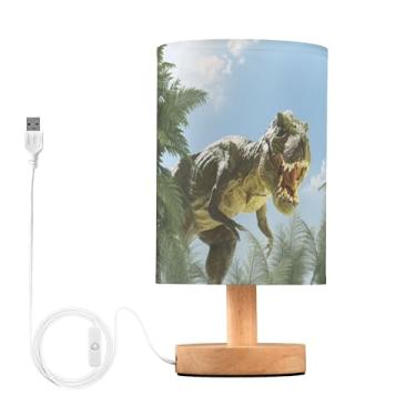 Imagem de YYZZH Abajur De Mesa Dinossauro Na Selva, Cabeceira Com Base Madeira, Tecido, Para Sala Estar, Quarto, Escritório Infantil