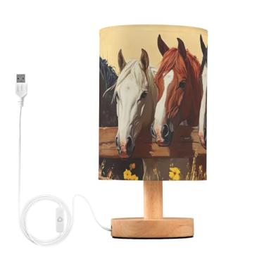 Imagem de UMIRIKO Abajur De Cabeceira Wild Horse Com Porta Usb E Base Madeira Para Sala Estar, Quarto Mesa 214B6340