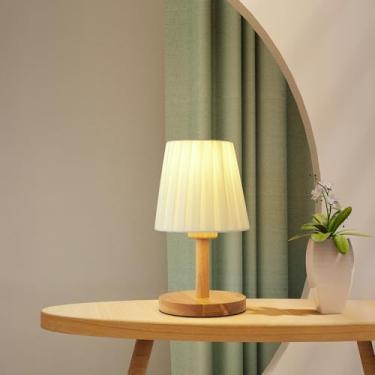 Imagem de CXWV Luminária De Mesa Pequena, Amarela Clara, Simples, Moderna, Cabeceira Natural Com Abajur Dobrado À Mão E Base Madeira Maciça Para Sala Estar, Quarto, Canto (Cx-Td-5)