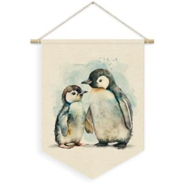 Imagem de XYDEG Faixa de lona de linho para berçário de animais pinguim, pinguim oceano animal pendurado na parede bandeira bandeira para crianças, berçário, quarto de criança, decoração de sala de jogos, 38 x