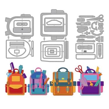 Imagem de MAYJOYDIY Bolsas escolares de metal para estudantes, artigos de papelaria, moldes de corte, estêncil, grampeador de giz de cera, grampeador, recortes, modelo, para fazer scrapbook, artesanato, cartões