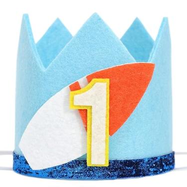 Imagem de WUTKYAX Surfboard 1st Birthday Crown - Surf First Decorations, Summer Beach Party, Beach Themed First Birthday Crown, Summer Blue Surfboard Party Supplies