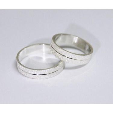 Imagem de Aliança de Prata Reta 5mm Com Friso + Anel Solitario de Prata - Sol Se