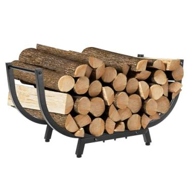 Imagem de DNKMOR Rack de lenha de 76 cm para uso externo e interno, suporte de madeira estável resistente para lareira, rack de armazenamento de madeira de metal durável