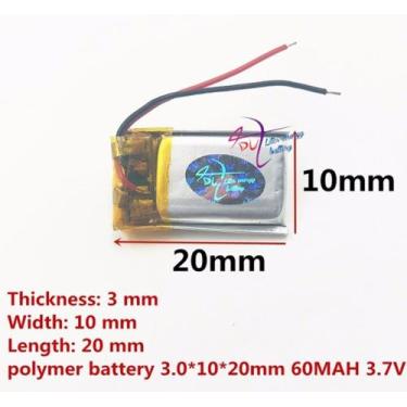 Imagem de Bateria 3.7v 60mah 3mm X10mm X 20mm 2 Fios 301020 - bgb