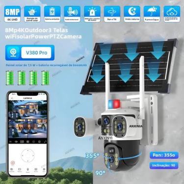 Imagem de Câmera PTZ WiFi 4K Movida a Energia Solar Externa 8MP 360 Graus Câmera