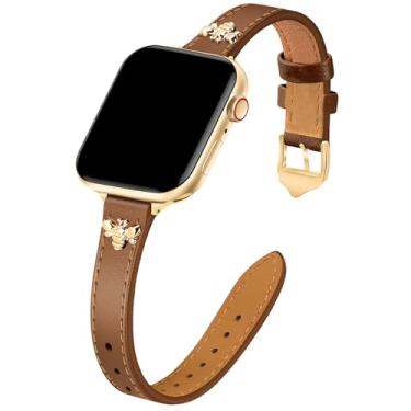 Imagem de JR.DM Pulseiras de couro fino compatíveis com Apple Watch 38 mm, 40 mm, 41 mm, 42 mm, 44 mm, 45 mm, 46 mm e 49 mm, design feminino para Iwatch Ultra SE séries 10 9 8 7 6 5 4 3 2 1